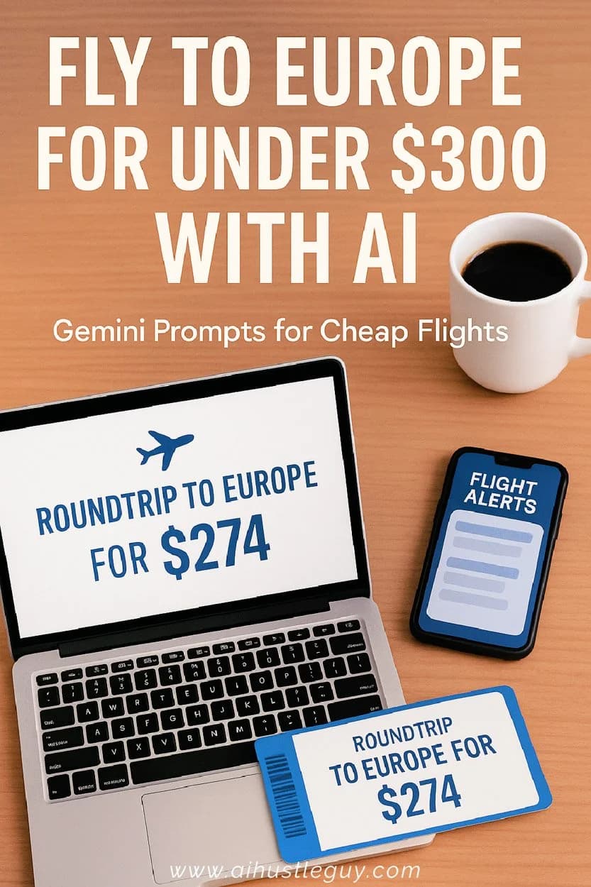 Cheap flight AI prompts to europe: Pinterest pin