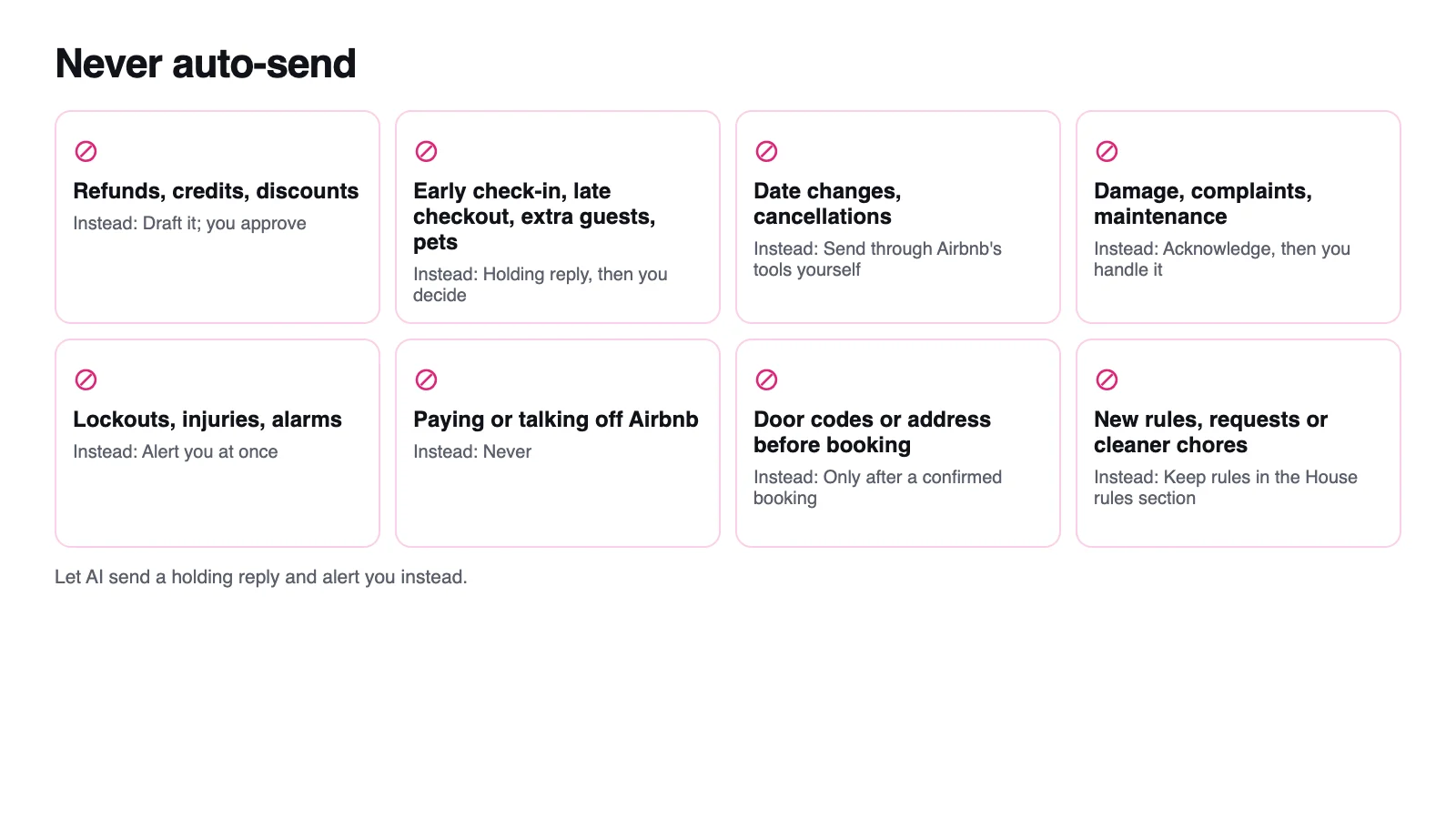 The red-line list: eight things AI should never send to Airbnb guests on its own
