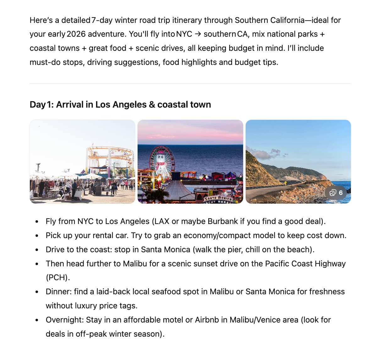 ChatGPT trip itinerary