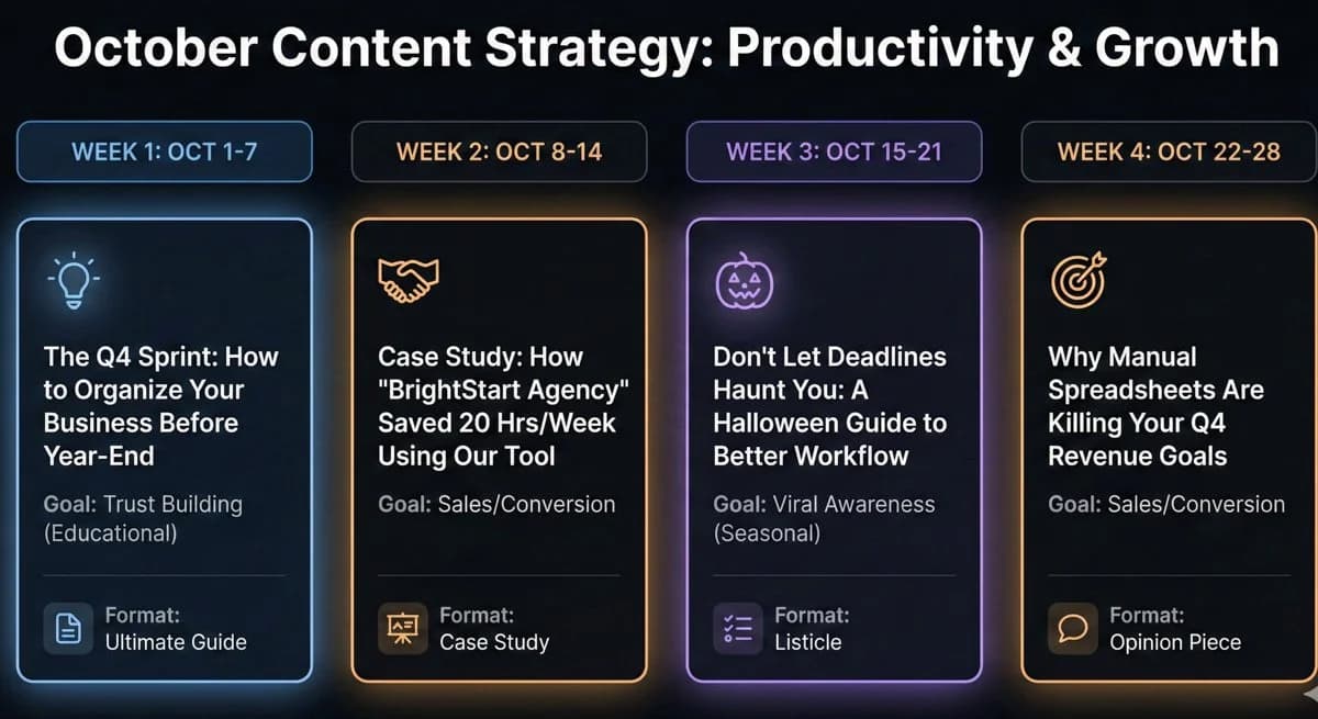 Example content calendar