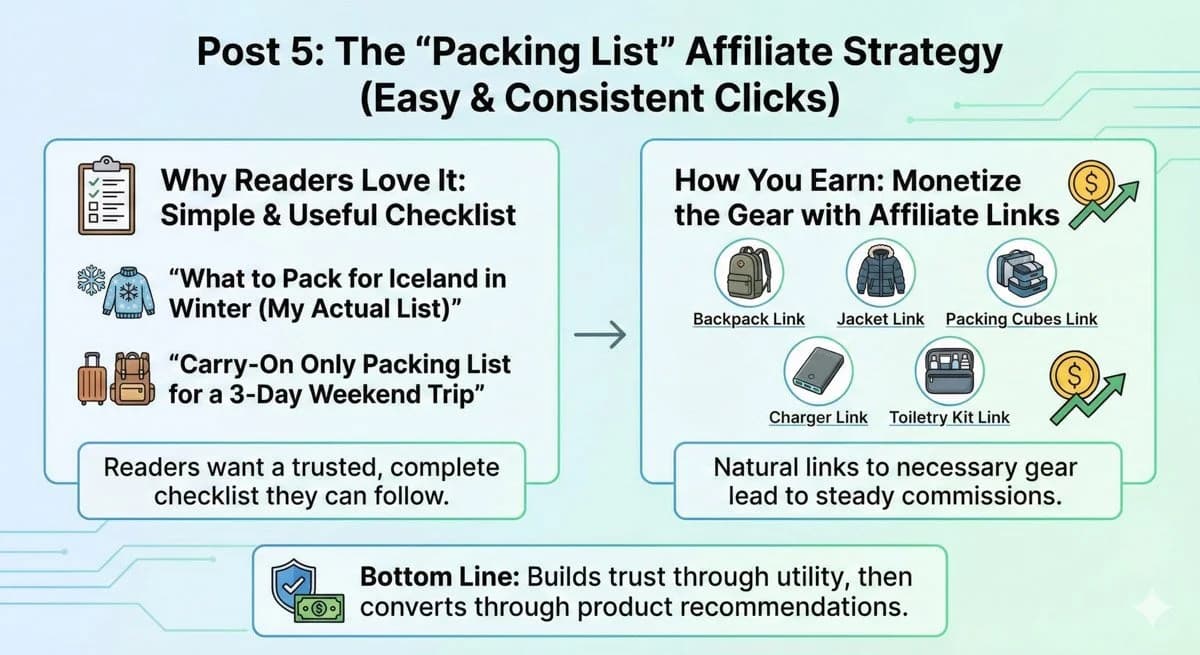 I love creating packing lists because they are helpful for readers and provide monetary value in return