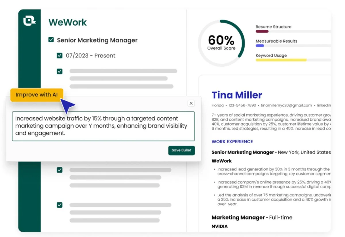 Example showing Teal in action improving a resume with AI / Credit: Tealhq.com