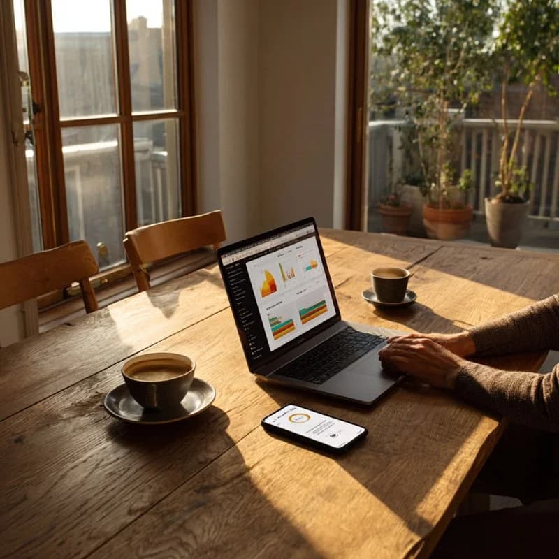 Laptop workspace set up with AI tools