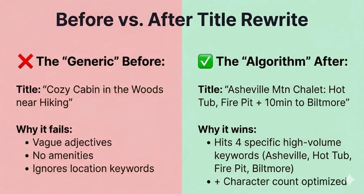 Before and after Airbnb title optimization comparison
