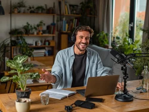 Creator recording a podcast episode